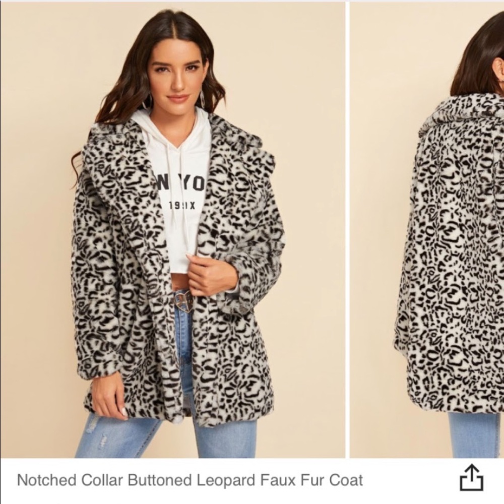 Snow leopard faux fur coat